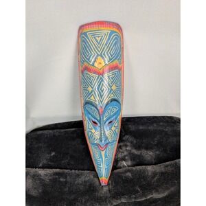 Bali Wood Carvings Mask Earthbound Trading Co Blue Gold Excellent Art